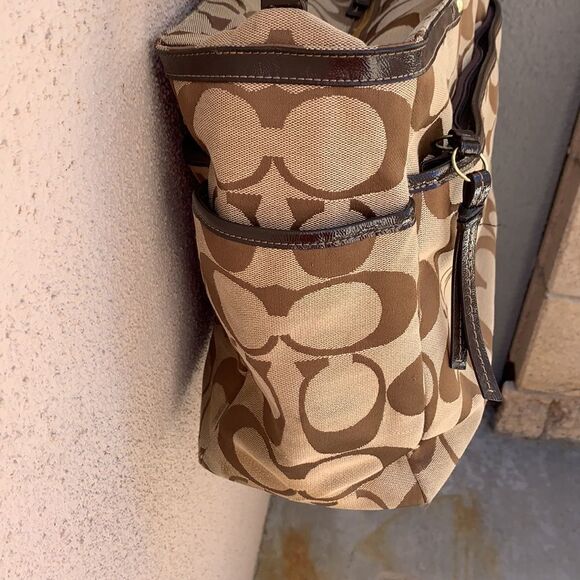 Coach Purse Signature Large Brown Beige  Satchel Handles Shoulder Strap Woman - Picture 12 of 14